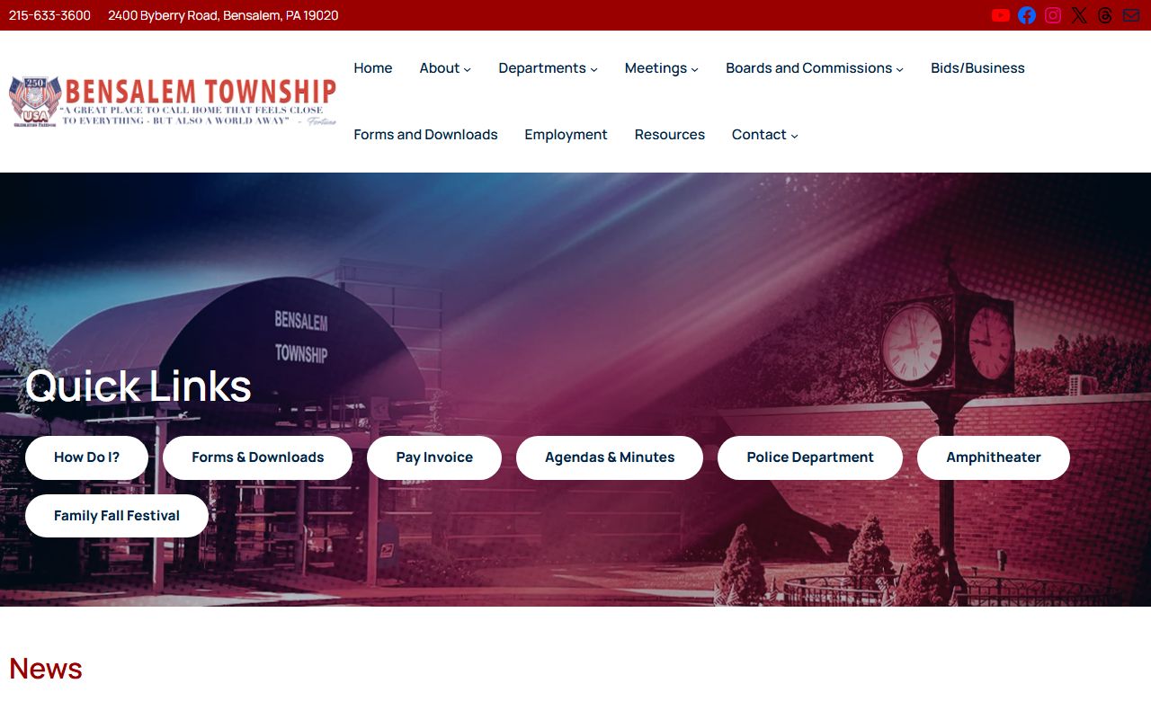 Bensalem Township official website for divorce records reference