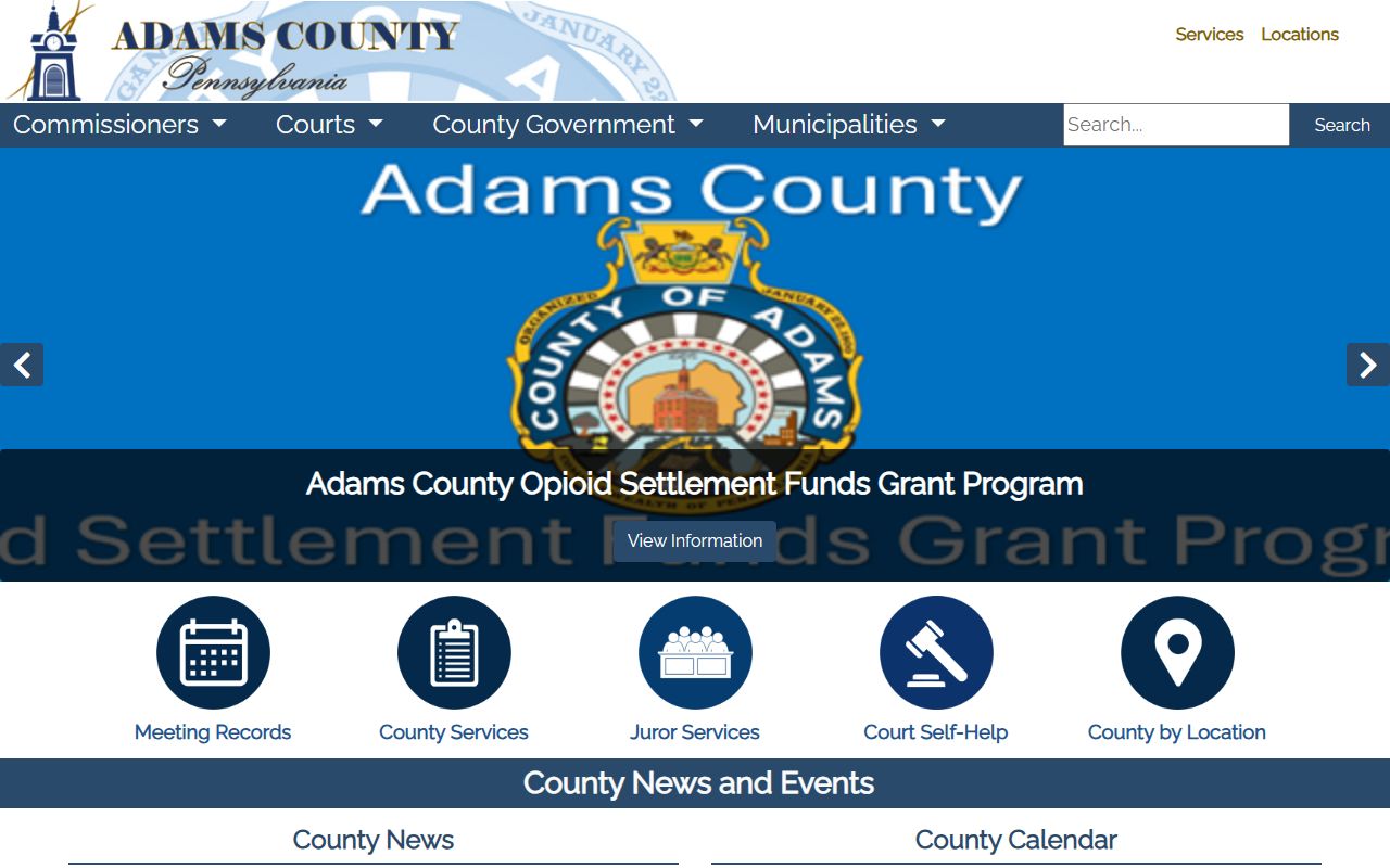 Adams County official website showing divorce records resources