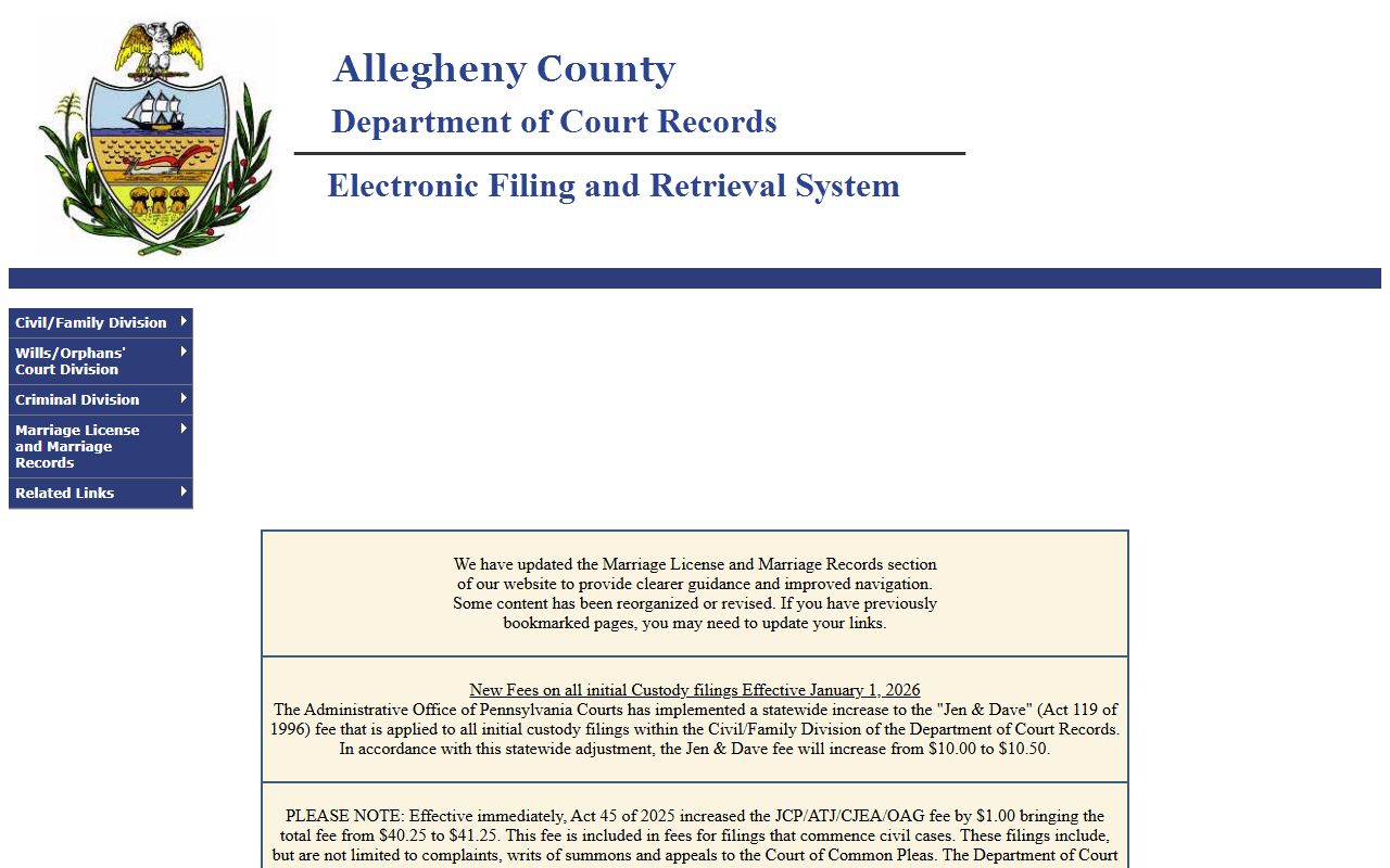 Allegheny County Department of Court Records website