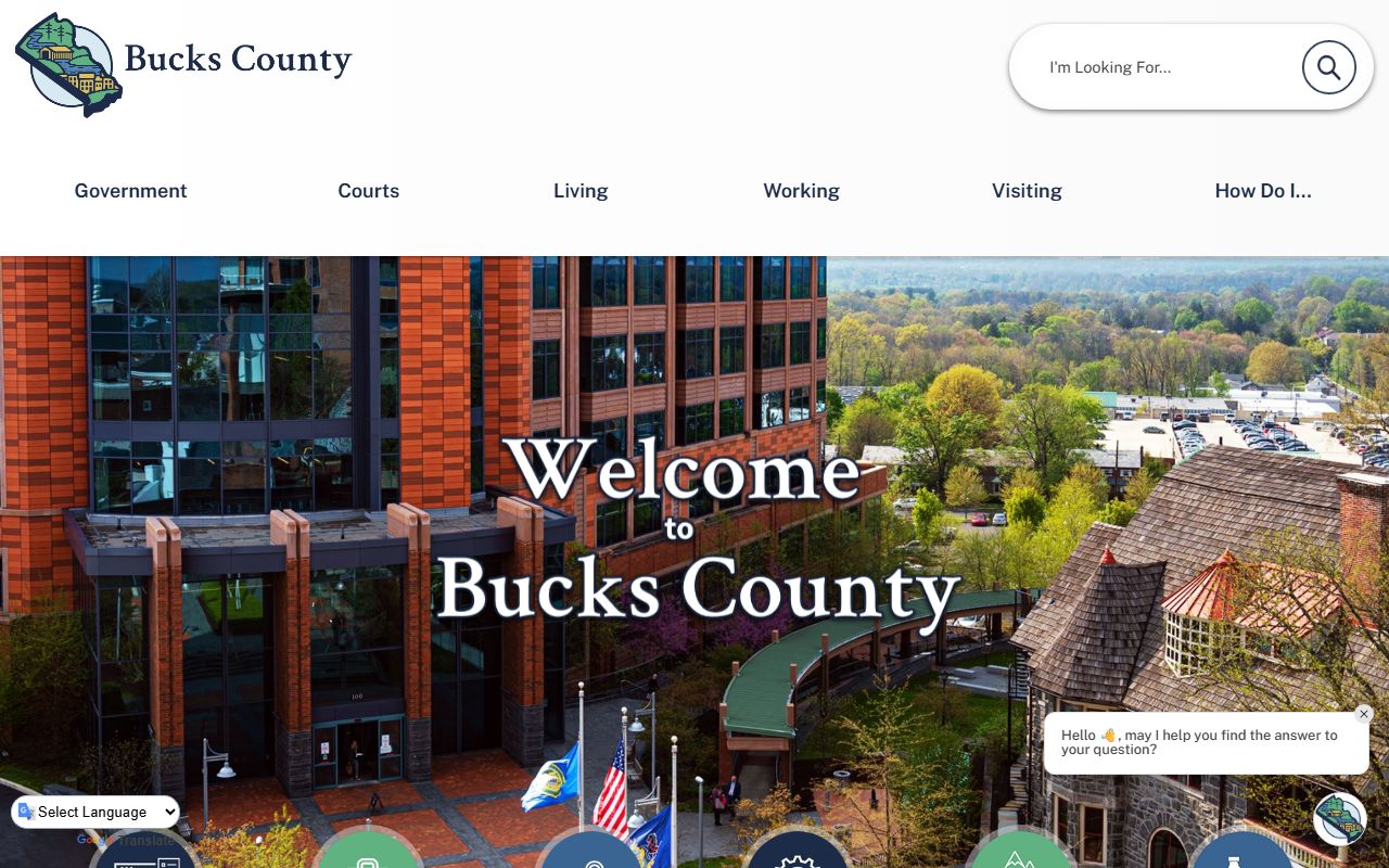 Bucks County official government website showing public records and services