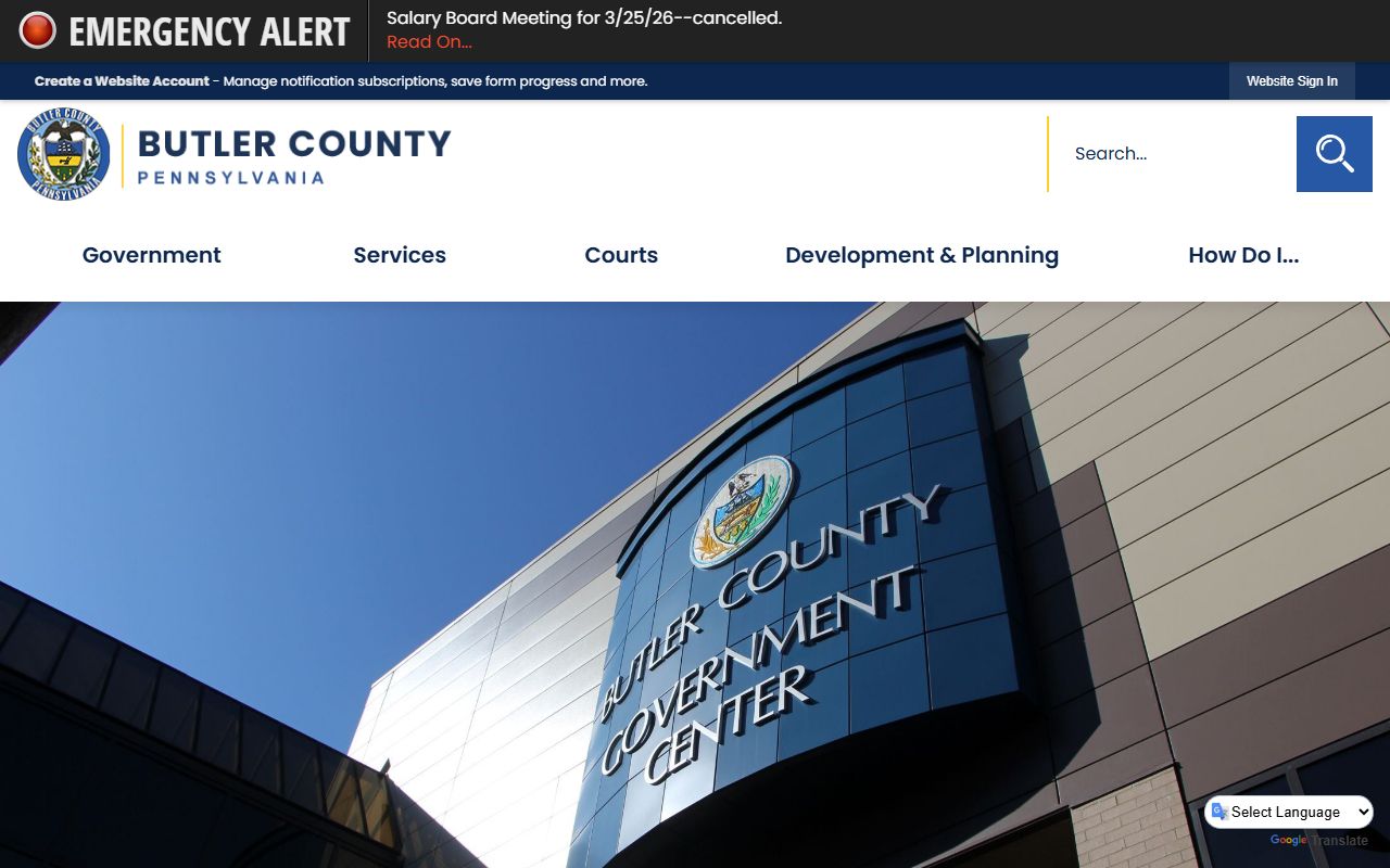 Butler County official website showing court records and government services