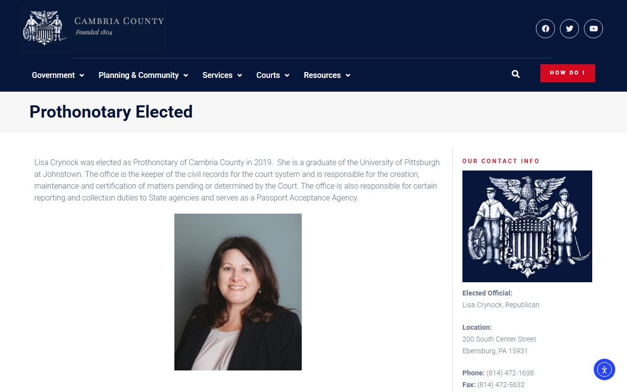 Cambria County Prothonotary office page for divorce record requests