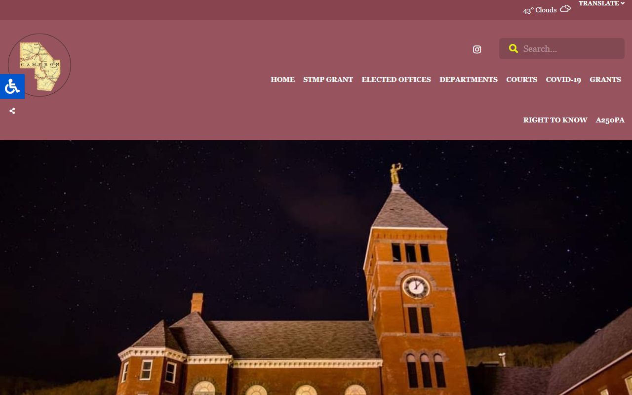 Cameron County government website showing public services and court information