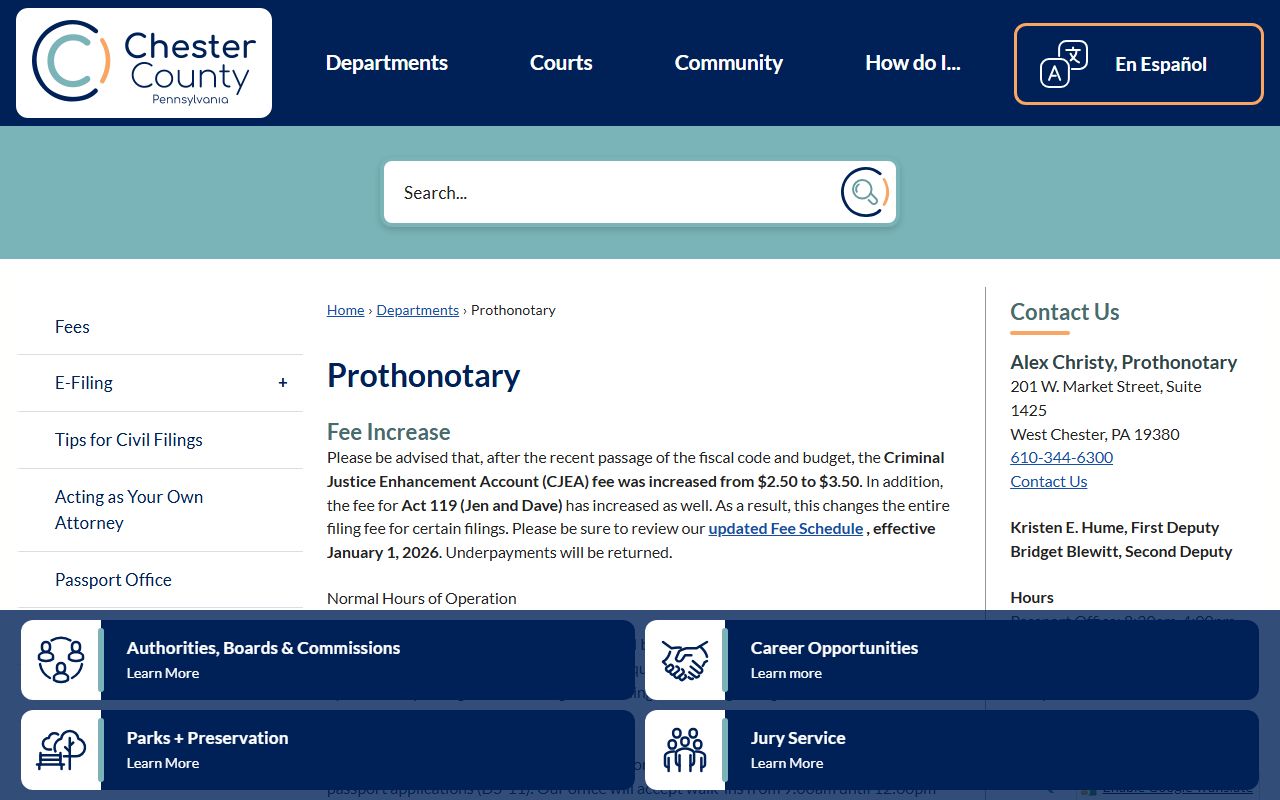 Chester County Prothonotary office page for divorce record requests