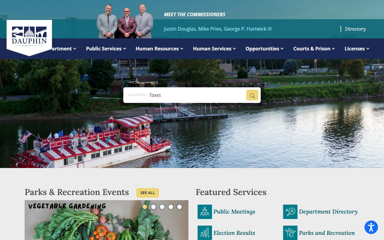 Dauphin County government website showing court services and public records in Harrisburg