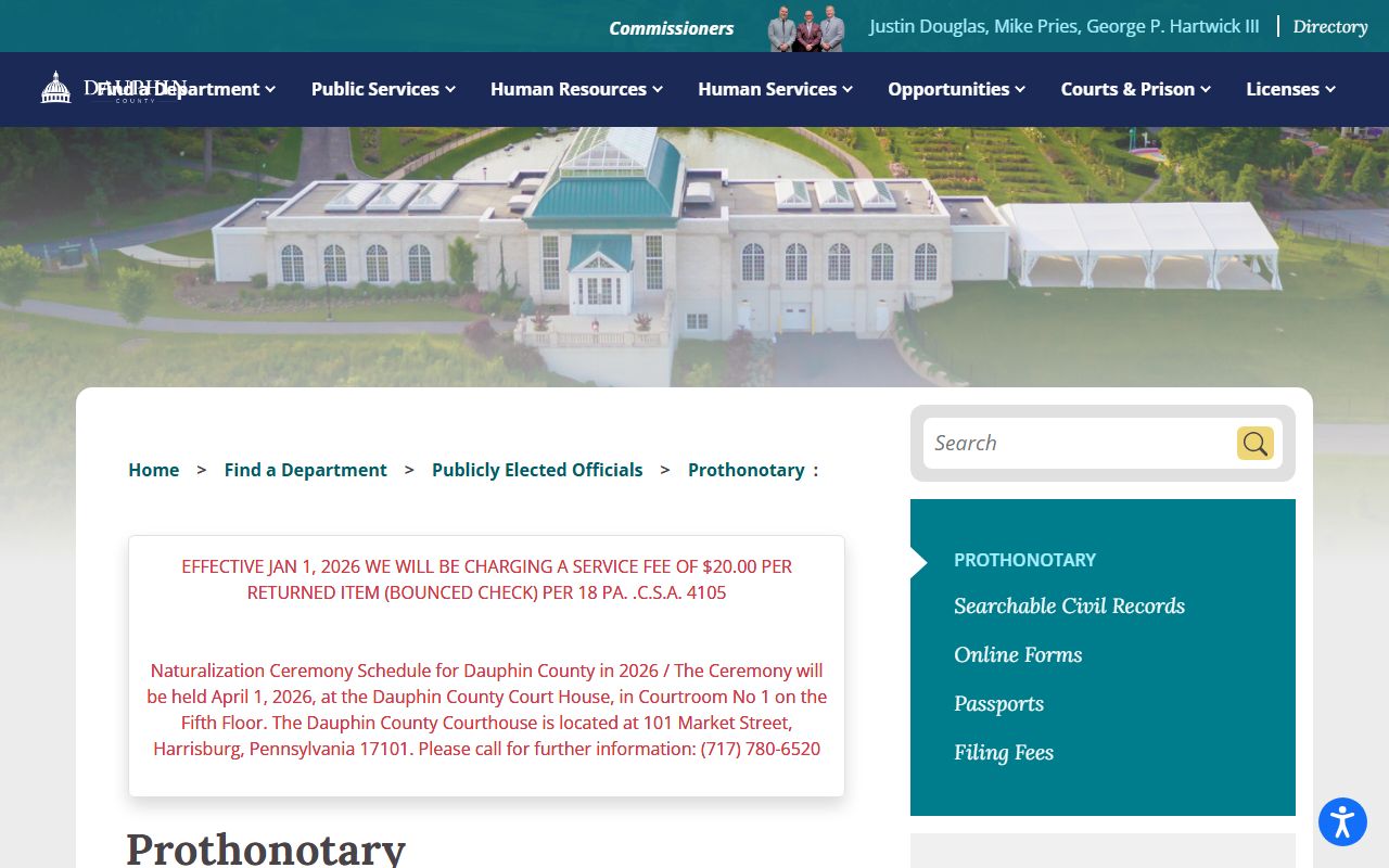 Dauphin County Prothonotary office page for divorce records requests