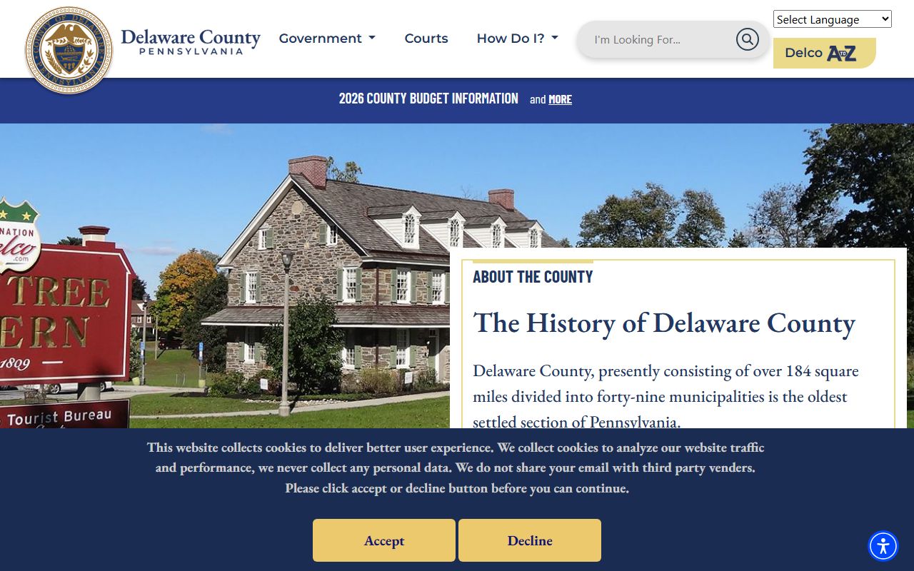 Delaware County official website showing public services and court records access in Media
