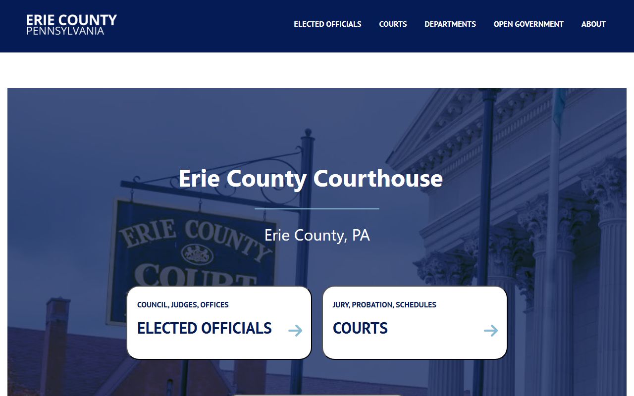 Erie County Courts website for divorce records and case filings