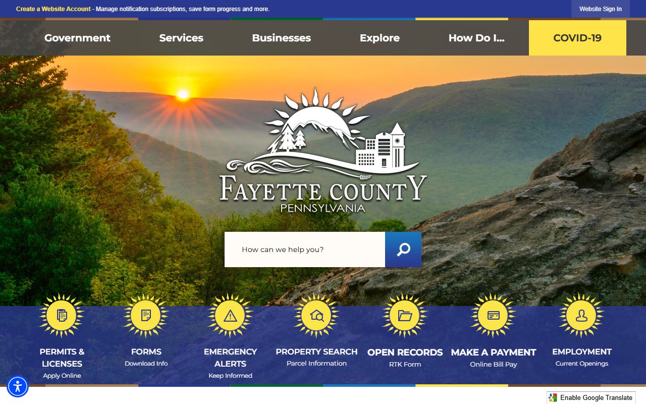 Fayette County official website showing government services and public records resources
