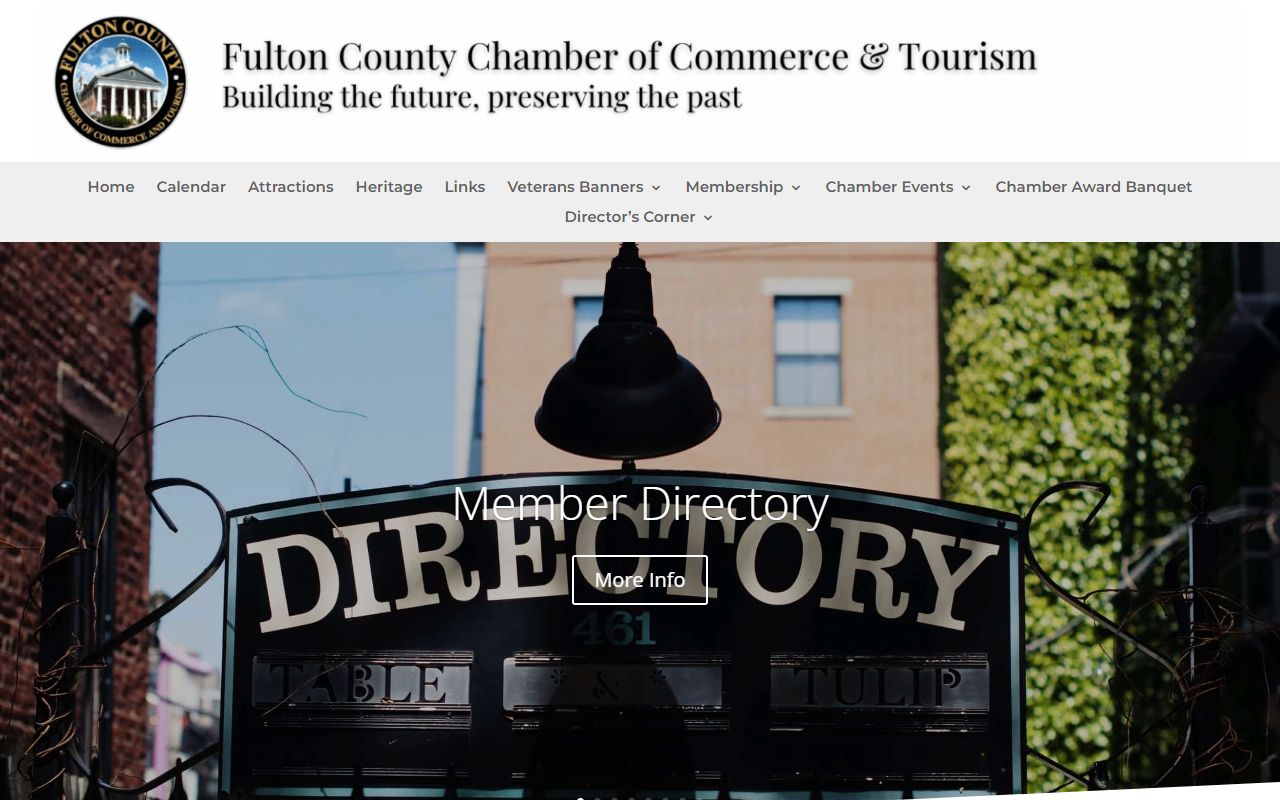 Fulton County Chamber of Commerce website showing local resources and government information