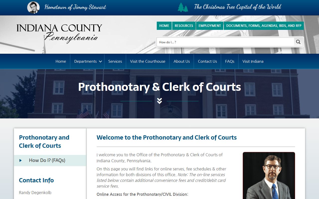 Indiana County Prothonotary office website for divorce records requests