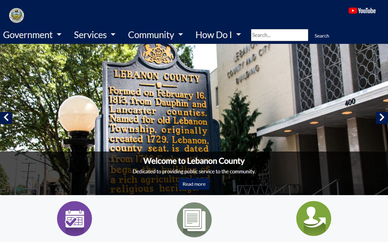 Lebanon County official website showing government services and community resources