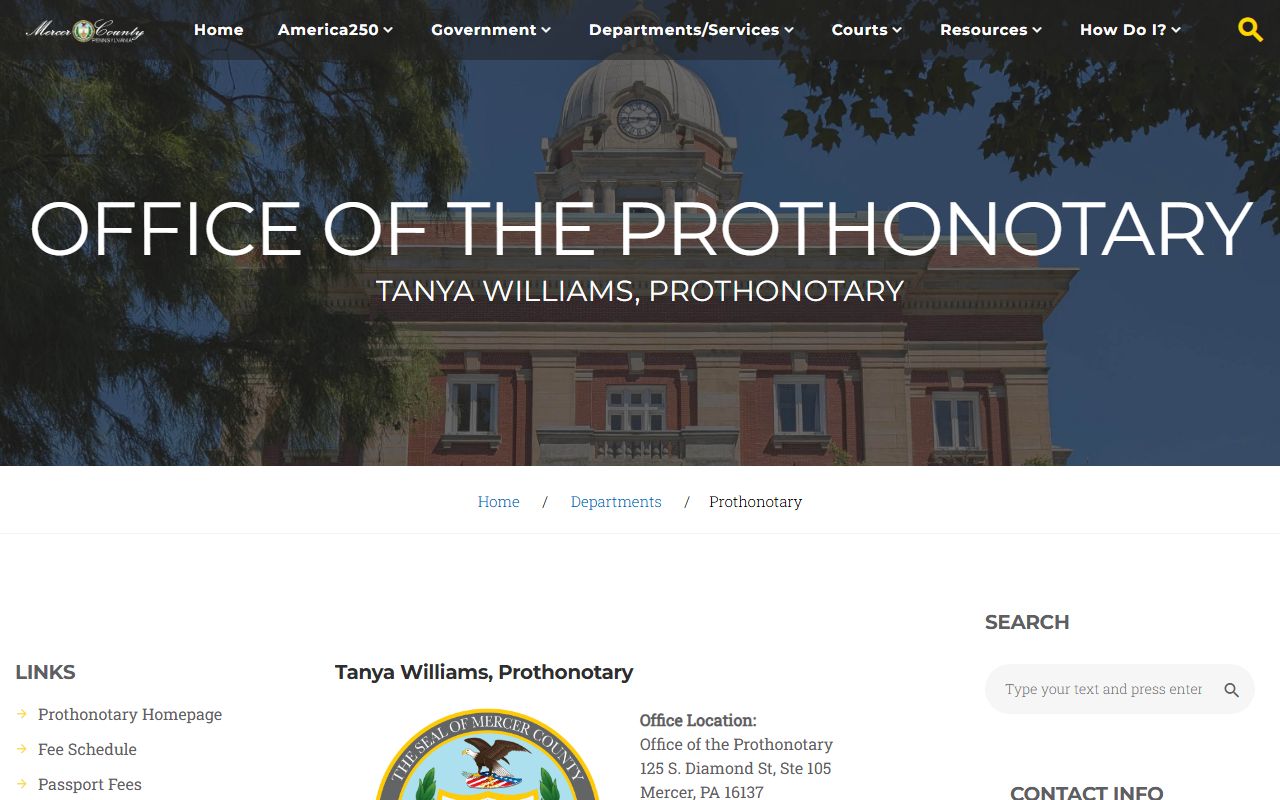 Mercer County Prothonotary office website for divorce records requests