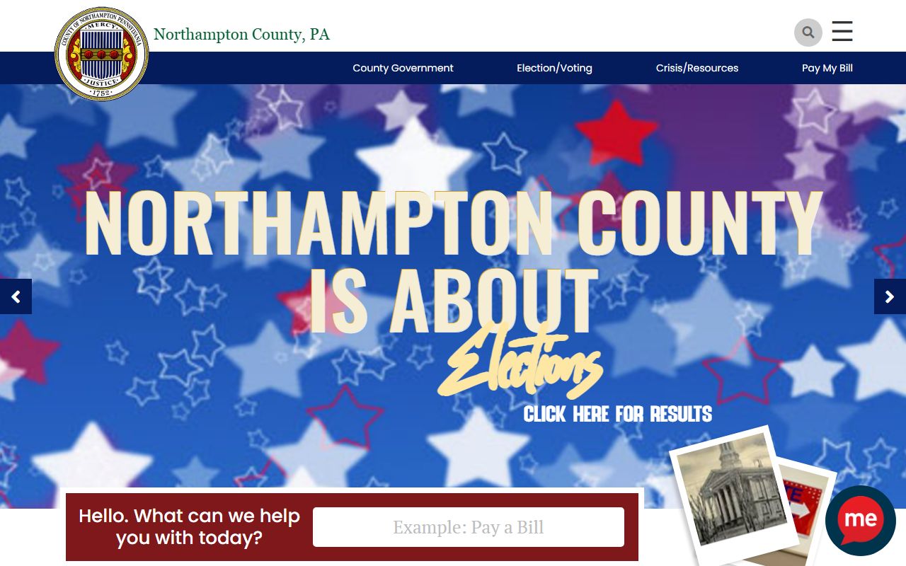 Northampton County official website showing government services and anti-scam resources in Easton