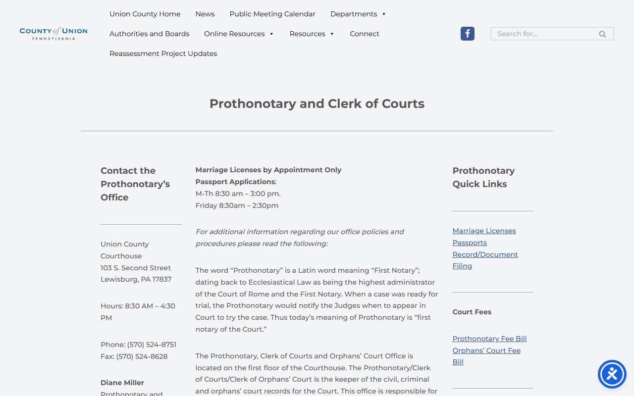Union County Prothonotary office website for divorce records requests in Lewisburg