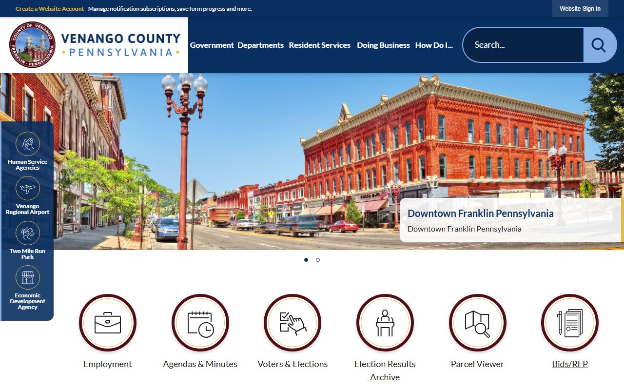 Venango County official website showing Franklin courthouse and election information