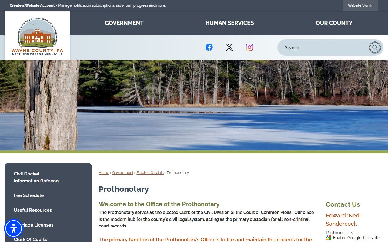 Wayne County Prothonotary office page for divorce records requests and filings