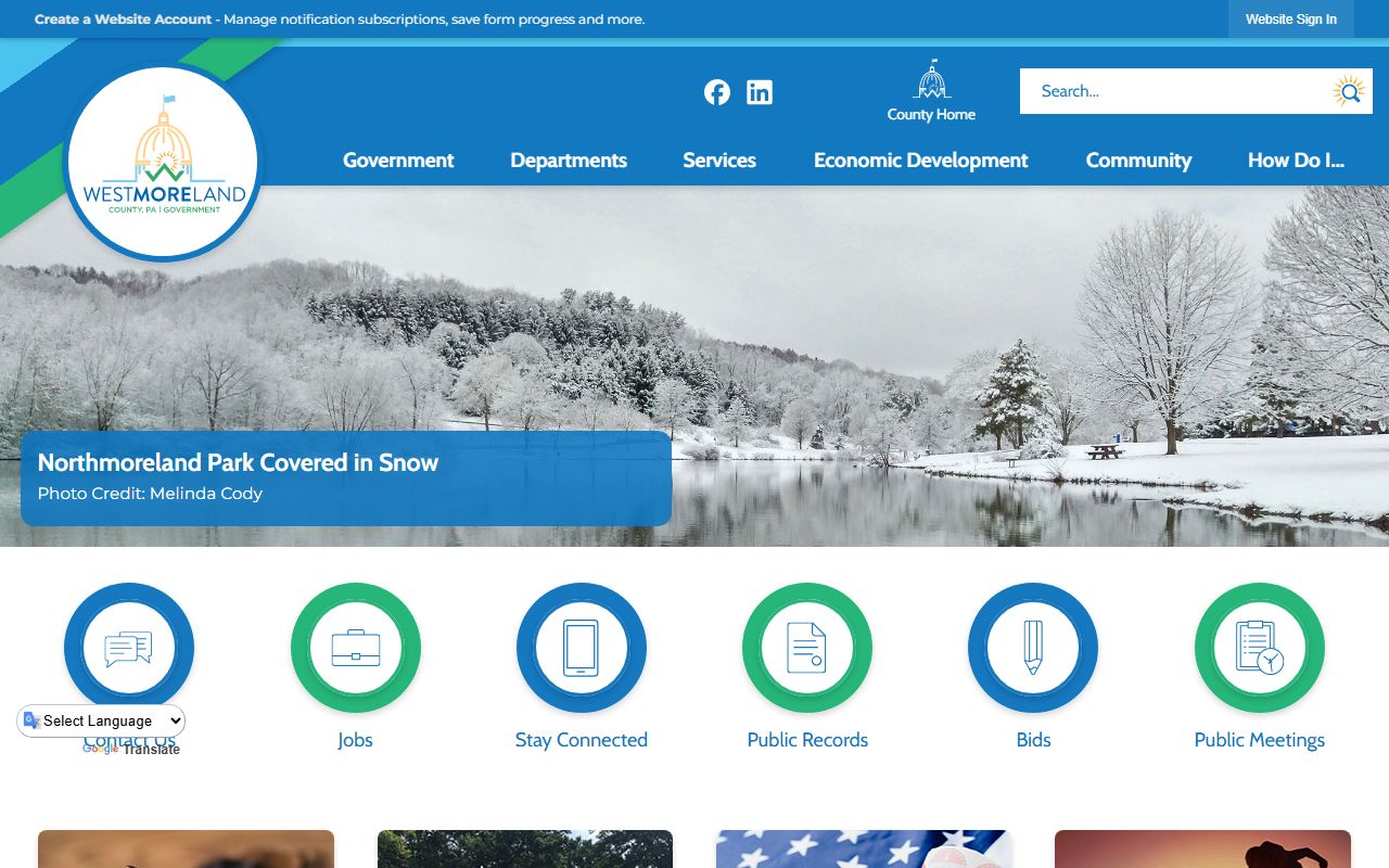 Westmoreland County Government website showing Prothonotary office for divorce records